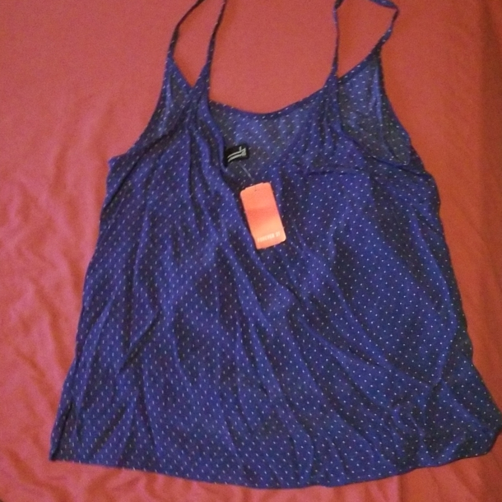 Forever 21 blue & white polka dot tank top